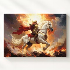 Divine Warrior On White Horse Canvasepic Fantasy Battle Scene Wall Art
