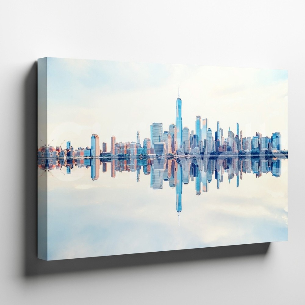 Modern New York City Skyline Canvas Wall Art Urban Cityscape Reflection Print