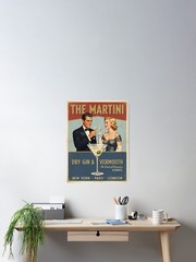 Vintage Martini Cocktail Poster Mid Century Bar Art Classic Gin Vermouth Poster