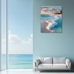 Coastal Ocean Wave Wall Art Decor Seascape Beach Painting Picture Artwork Blue O