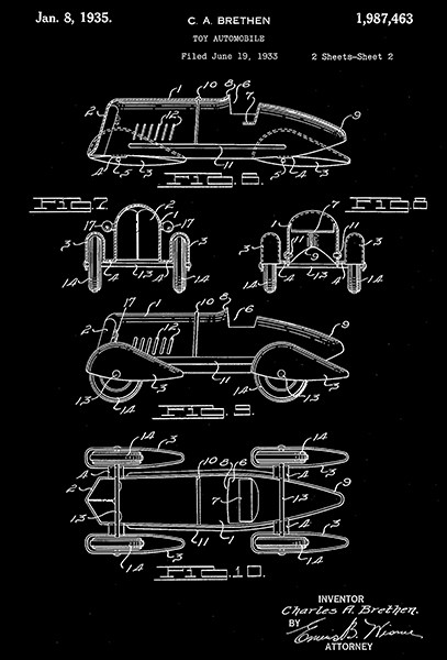 1935 – Toy Automobile – Wyandotte – All Metal Products – Patent Art Poster