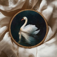 Vintage Swan Wall Art, Retro Animal Linen Matte Finish Print,Farmhouse Swans …