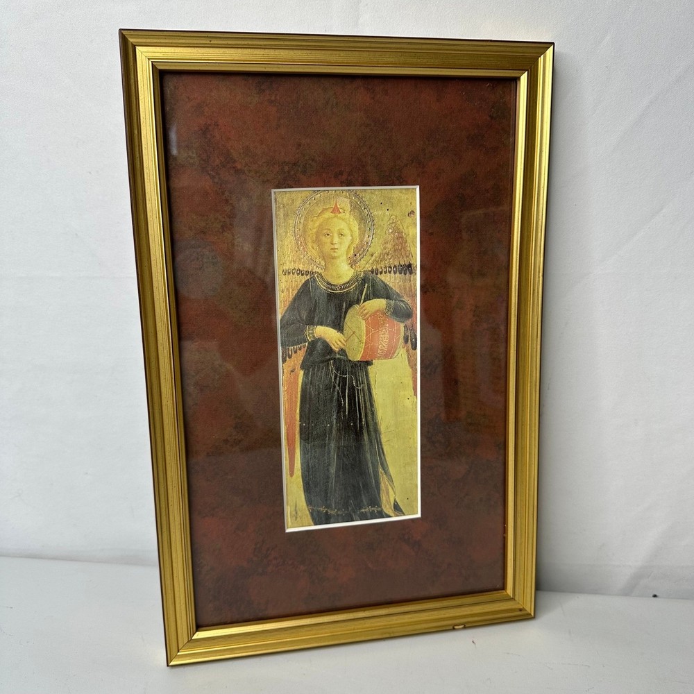 Renaissance Style Angel with Drum Framed Art Print Gold Frame 8×12