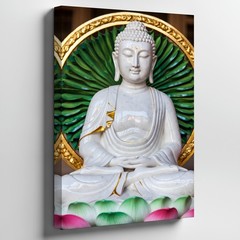 Wall Art Serene White Marble Buddha Statue With Intricate Detailing, Featuring A