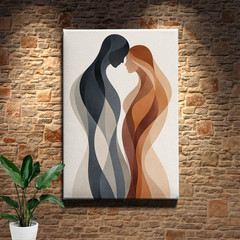 Framed Abstract Couple Silhouette Canvas Wall Art Print Warm Earth Tones