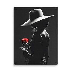 Red Rose & Silhouette Woman – Black and White Canvas | Gothic Wall Art