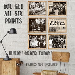 Vintage Prohibition Era Wall Art Set of 6 – 8×10 Unframed Speakeasy Bar Posters