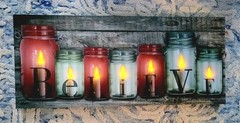Led Light Up Faux Canvas Print Canning Jars Believe Wall Art 27.5×11.75″ Holiday