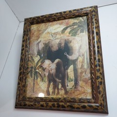 Set Of 5 Vintage African Wildlife Framed Art Prints With Leopard Pattern Frames