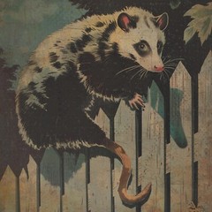 Retro POSSUM Art Poster, Opossum Moon Tree Decor, Celestial Animal Rodent Decor