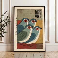 Vintage Canvas Wall Decor Minimalist Animal Wall Art Mid-Century Japanese Bir…