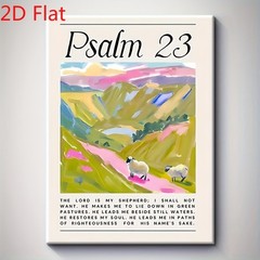 Psalm 23 Sheep Landscape Canvas Art, Colorful Christian Farmhouse Faith Decor
