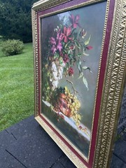 Di Giacomo Signed Gold Gilded Framed Art Print Angle With Flowers 30.5×24.5”