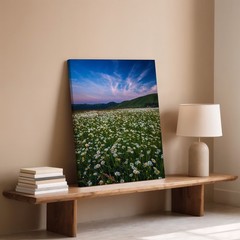 Sweeping View Of A Vibrant Field Filled With Delicate White Daisies Wall Art