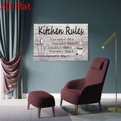 Kitchen Rules Wooden Sign Canvas Art, Rustic Coffee Farmhouse Kitchen Wall Decor