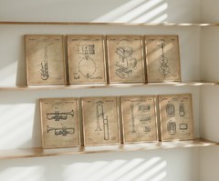 Set of 8 Jazz Instruments Patent Wall Art Prints (8×10) Gifts for Musicians
