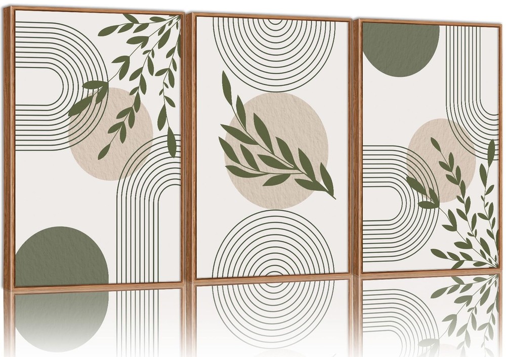 Boho Sage Green Framed Canvas Wall Art, Mid Century Modern Wall Decor, Large …