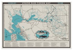 Map of Central California Striped Bass Fishing Grounds and Waterways c. 1952