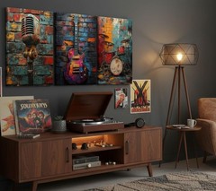 3Pcs Graffiti Musical Instruments Canvas Wall Art Cool Music Theme Posters Pr…
