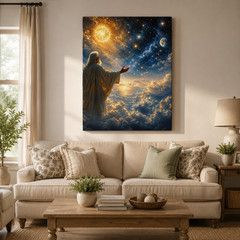 God Creating Sun Moon and Stars Canvas Wall Art Genesis Creation Christian Relig