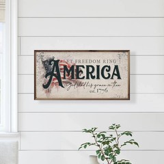 1776 America Let Freedom Ring Framed Wood Wall Art Print Patriotic Home Decor