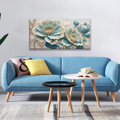 Blue and White Floral Canvas Wall Art – Ready to Hang 20″ x 40″ Decor