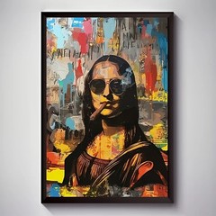 Creative Funny Mona Lisa Graffiti Canvas Wall Art Poster Abstract Painting Decor