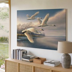 Flying Swans Canvas Wall Art Nature Lake Landscape Wildlife Print Wall Decor
