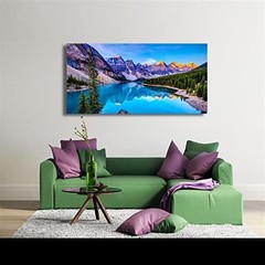 Lake Mountain Landscape Canvas Wall Art – Modern Giclee Print, Framed & Ready to