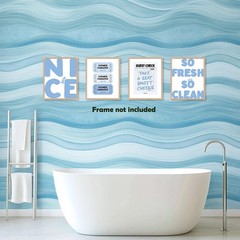 Trendy Retro Funny Bathroom Canvas Wall Art Prints 8X10 Inch Set of 4, Light Blu