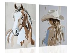 2pcs Framed Western Cowboy Girl Wall Art Oil painting style Cowboy Girl and H…