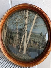 Vintage Peter Watson Studio Birch Tree Landscape Round Bubble Cottage Art Frame