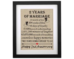 Framed 2nd Anniversary Burlap Print Gifts for 2nd Wedding Anniversary Keepsake G