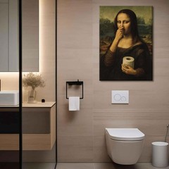 Funny Mona Lisa Bathroom Canvas Wall Art Humor Mona Lisa Pinching Nose Wall D…