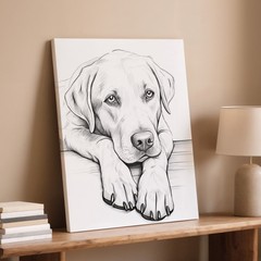 Black And White Sketch Of A Labrador Dog Canvas Wall Art Modern Animal Home