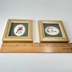 Framed Bird Prints Kathy Seek Ruby Throat Hummingbird Cardinal 1994 Set of 2