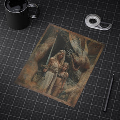 Vintage DRAGON SLAYER Wall Art, Warrior Fantasy Decor, Dinosaur Mother Poster