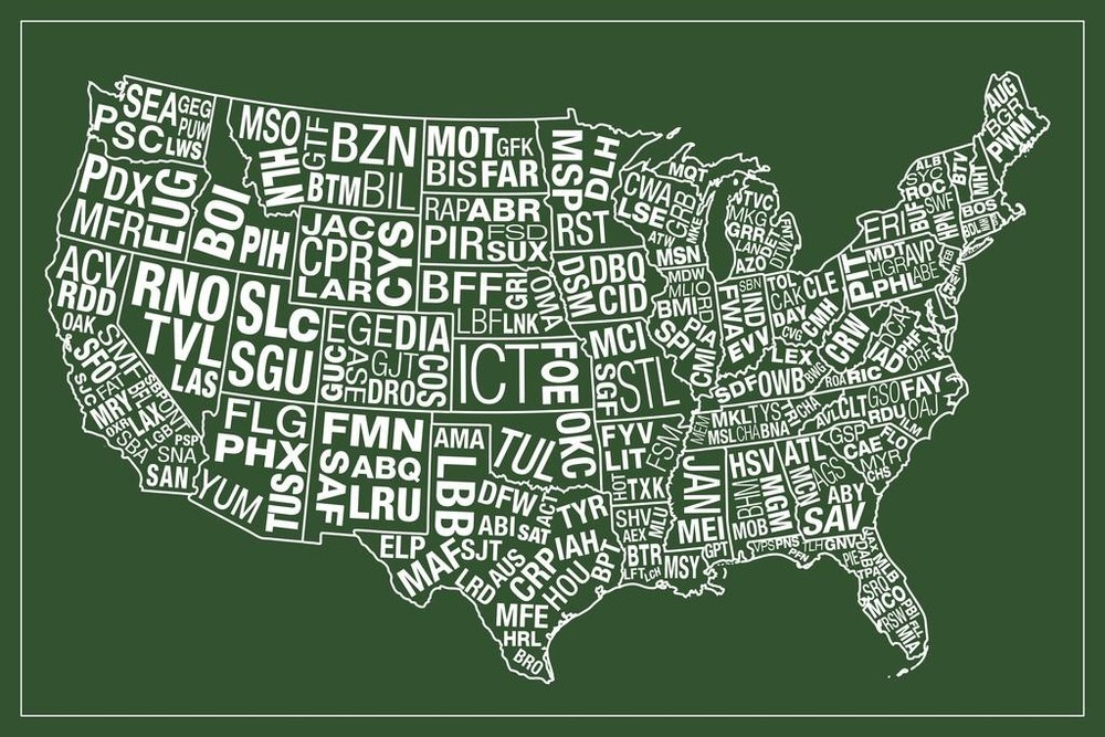 USA Airports Abbreviation Code Green Cool Wall Decor Art Print Poster 36×24