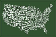 USA Airports Abbreviation Code Green Cool Wall Decor Art Print Poster 36×24