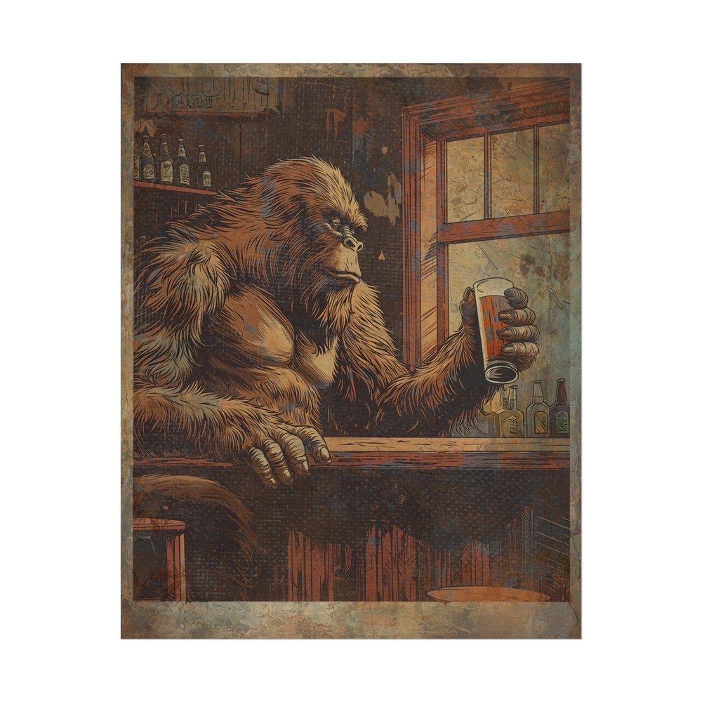 Vintage BIGFOOT BEER Wall Art, SASQUATCH Bar Drink Poster, Cryptid Kitchen Decor