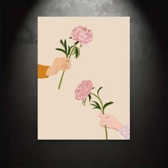 Framed Canvas Two Hands Exchange Pink Peony Minimal Boho Decor