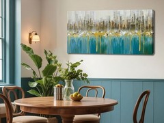 Teal Abstract Cityscape Canvas Art – 48″x24″ Modern Skyline Wall Decor