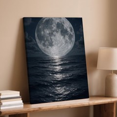 Full Moon Ocean Night Sky Canvas Wall Art Large Lunar Landscape Wall Decor Print