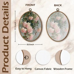 Vintage Roses Oval Wall Art Decor, Antique Floral Oval Framed Canvas Art Prin…