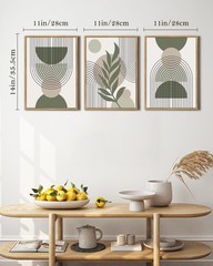 11x14in Boho Wall Art Green Sage Decor Framed Wood Modern Bohemian Abstract G…