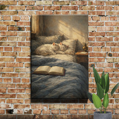 Cozy Cats Napping Open Book Bedroom Art Framed Canvas Print 20x30inch