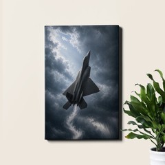 Fighter Jet Canvas Print Vertical Climb Stormy Sky Aviation Art