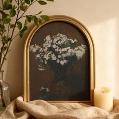 Gold Vintage Flower Arched Wood Framed Wall Art – Moody Floral Canvas Picture…