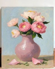 🌸 Romantic Peonies in Pink Textured Still Life Oil Painting Canvas floral print