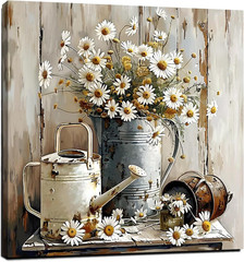 Farmhouse Retro Daisy Wall Decorative Wall Art Rustic Picture Canvas Printing